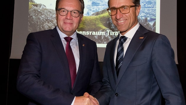 LH Platter und Josef Margreiter, nicht mehr unumstrittener Chef der Tirol Holding (Bild: Christian Forcher)