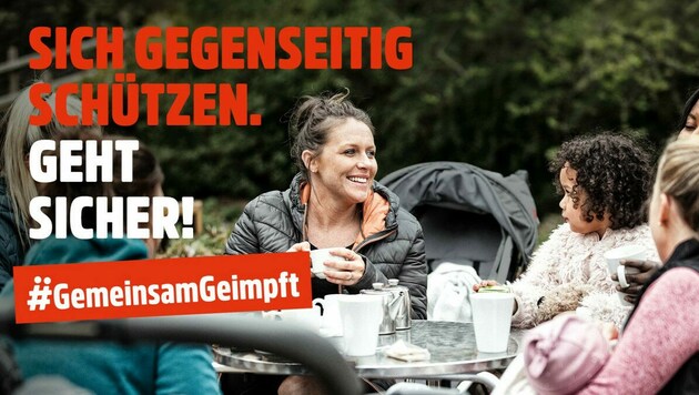Eines der Sujets der neuen Impfkampagne unter dem Motto „#GemeinsamGeimpft“ (Bild: www.gemeinsamgeimpft.at)