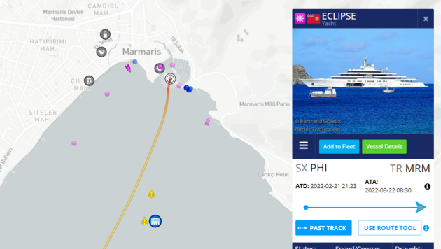 Eine weitere Jacht von Abramowitsch hat in der türkischen Hafenstadt Marmaris Zuflucht gefunden. (Bild: Screenshot marinetraffic.com)