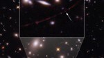 Ein Astronomen-Team hat den am weitesten entfernten Einzelstern (Pfeil) entdeckt, den man bis dato je beobachten konnte. (Bild: NASA, ESA, B. Welch (JHU), D. Coe (STScI), A. Pagan (STScI) )