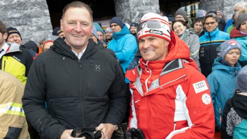 Patrick Ortlieb (l.), und ÖSV-Alpinchef Herbert Mandl. (Bild: Maurice Shourot)