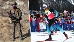 Dmytro Pidrutschnji (li.) und Martin Fourcade (Bild: APA/AFP/Tiziana FABI, instagram.com/dmytro.pidruchnyi)