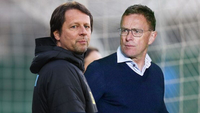 Ralf Rangnick (rechts) und ÖFB-Sportchef Peter Schöttel (Bild: Krone KREATIV, GEPA)