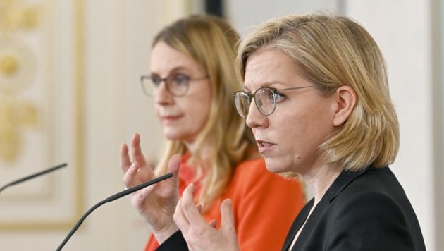 Wirtschaftsministerin Margarete Schramböck und Umweltministerin Leonore Gewessler ( (Bild: APA/HANS PUNZ)