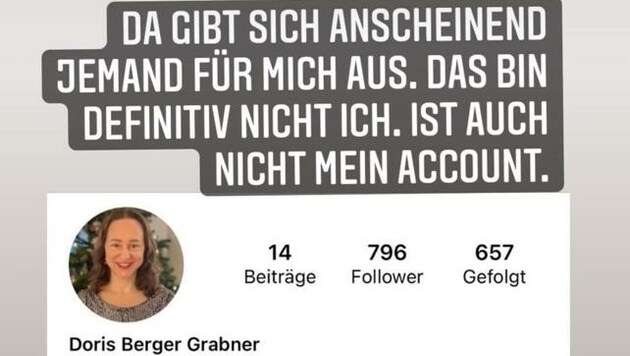 Echtes Bild, aber falscher Account: Die echte Doris Berger- Grabner wies auch auf Instagram auf das Fake-Profil hin. (Bild: zVg)