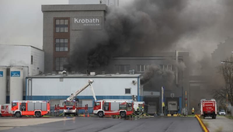 Dichter Rauch verdunkelte den Himmel über Enns. (Bild: laumat.at/Matthias Lauber)