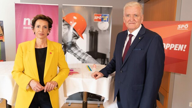 NEOS-Sprecherin Indra Collini und SPÖ-Landesvize Franz Schnabl (Bild: SPÖ)