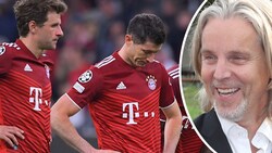 Hängende Köpfe bei den Bayern (im Bild Thomas Müller und Robert Lewandowski), klare, deftige Wort von Jan Aage Fjörtoft (Bild: APA/AFP/Jose Jordan, GEPA)