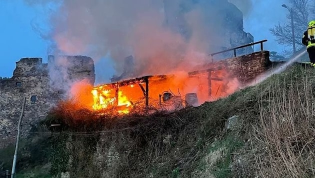 Der Schuppen war Ziel eines Einbruchs und brannte später ab (Bild: Freiwillige Feuerwehr Senftenberg)