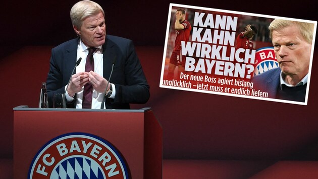 Die „Bild“ stellt Oliver Kahn öffentlich infrage (Bild: AFP, Screenshot bild.de)