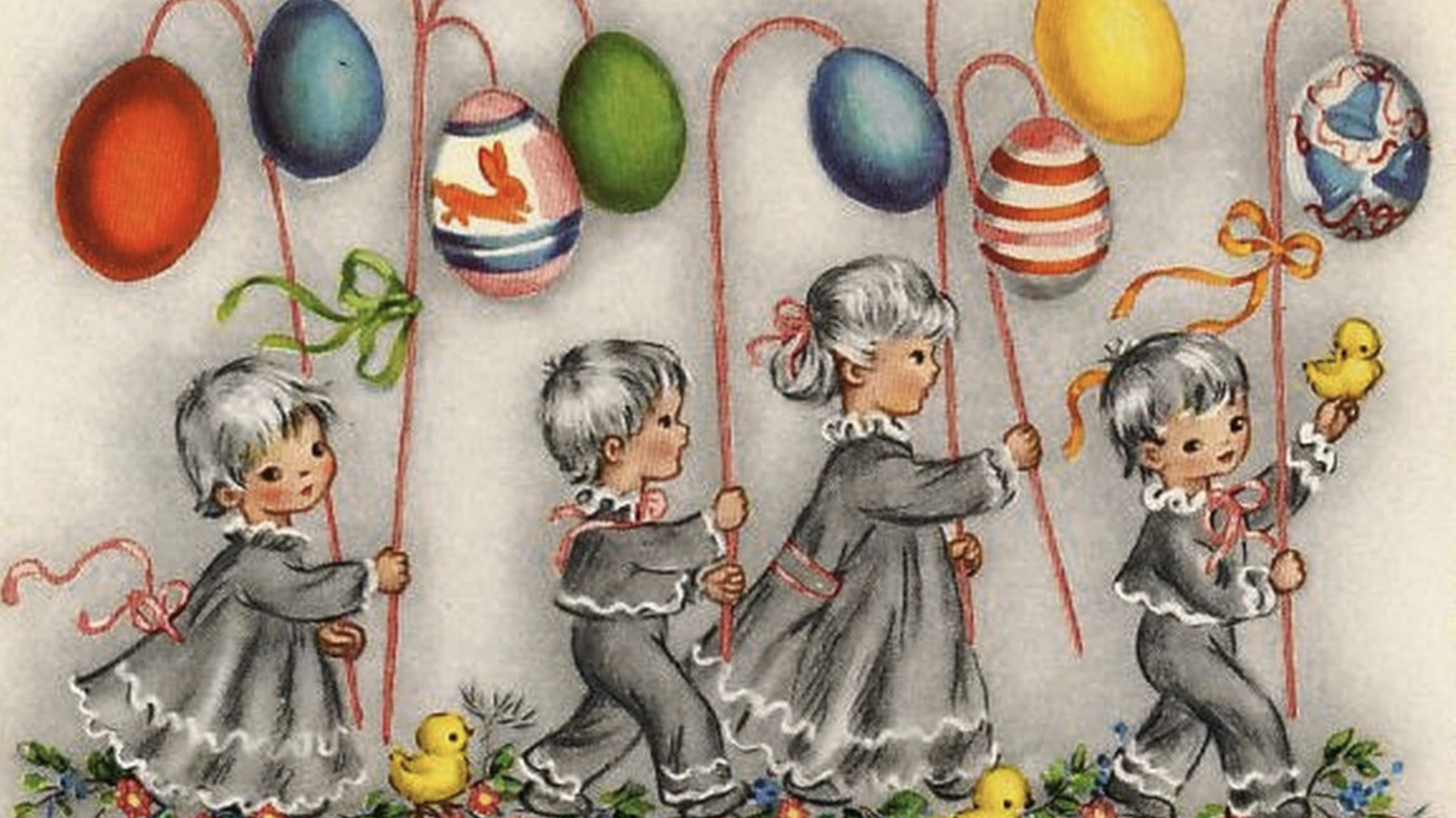 Osterkarten mit entzückenden Motiven, wie einer Kinderprozession, wurden früher gern verschickt. (Bild: Landesmuseum Kärnten)