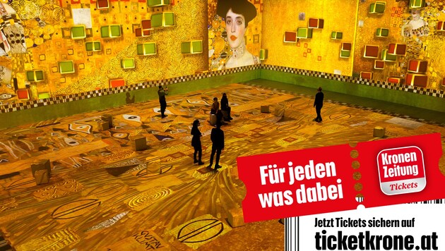 Ab Freitag 22. April können in der Wiener Marx Halle mit der „KLIMT - The Immersive Experience“ die Werke des weltbekannten Künstlers hautnah erlebt werden. (Bild: David Ruano Fotografia)