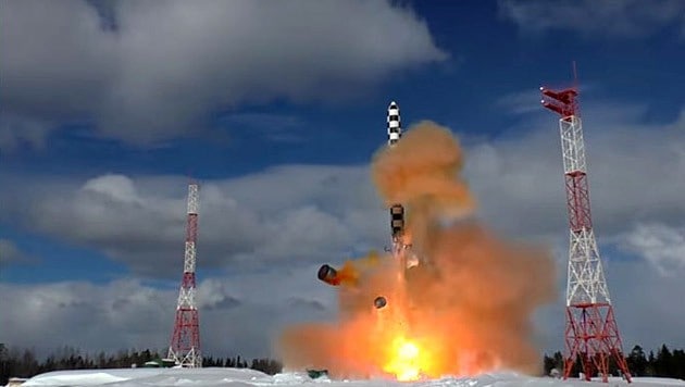 The Sarmat II during an earlier test - a current one is now likely to have gone badly wrong. (Bild: Russian Miistry of Defense/Press Service)