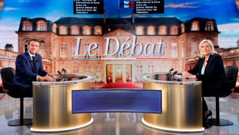 TV-Duell zwischen Macron und Le Pen am Mittwochabend (Bild: The Associated Press)