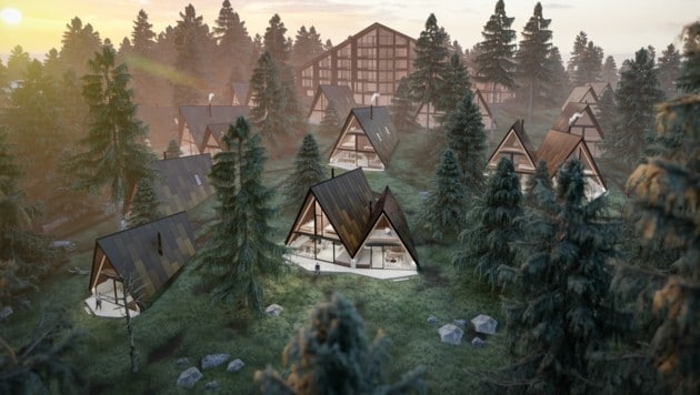 o soll das Triforêt Alpin Resort in Hinterstoder aussehen. (Bild: Limestone)