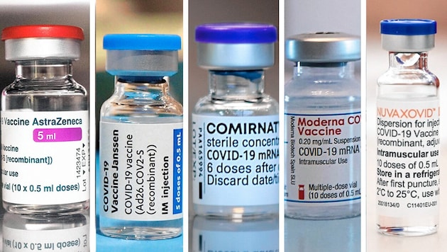 Verschiedene Impfstoffe gegen Covid-19 (Archivbild) (Bild: AFP, Viennareport, Alexander Schwarz, Krone KREATIV)