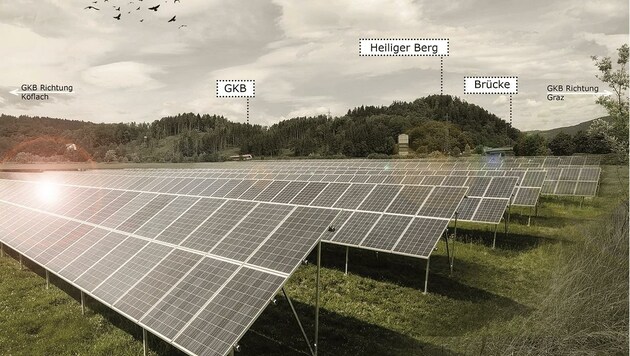 So soll die große Sonnenstrom-Anlage in der Weststeiermark im Endstadium aussehen (Bild: Energie Steiermark)