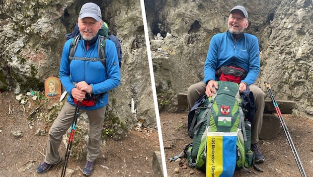 Karl Almer pilgert mit Ukraine-Flagge von der Steiermark bis nach Rom (Bild: privat, Krone KREATIV)