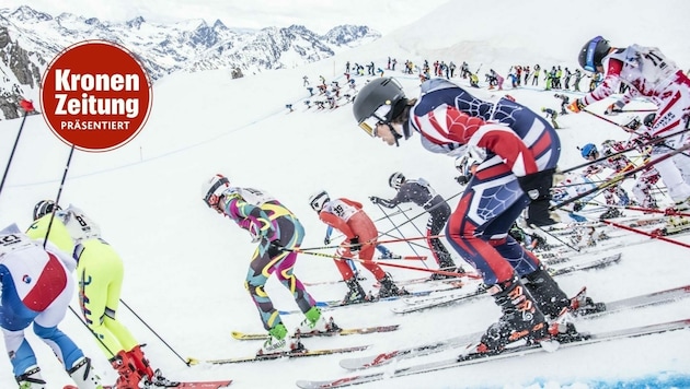 Ein spektakulärer Massenstart eröffnete das legendäre Skirennen auf der Valluga. (Bild: Patrick Säly)
