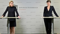 SPÖ-Obfrau Rendi-Wagner (rechts) und NEOS-Chefin Meinl-Reisinger (Bild: APA/HANS PUNZ)
