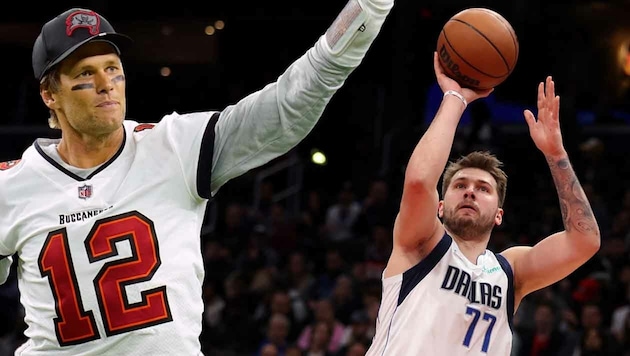 Tom Brady (li.), Luka Doncic (re.) (Bild: AFP, AP)