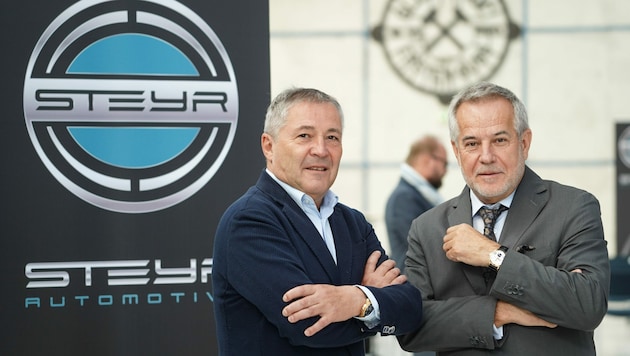 Steyr-Automotive-Eigentümer Sigi Wolf (r.) und Manfred Eibeck. (Bild: Markus Wenzel)