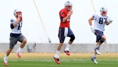 Julian Edelman (li), Tom Brady (mi.), Rob Gronkowski (re.) (Bild: Getty Images)