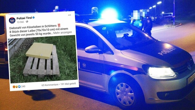 Die Käsediebe schlugen in der Nacht auf Freitag zu. Die Polizei hofft auf mögliche Zeugen! (Bild: APA, Polizei Tirol (Screenshot))