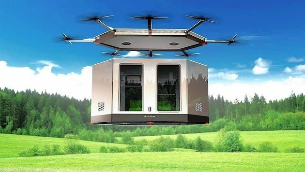 Ein Wohn-Modul, das von Drohnen geflogen wird (Bild: hover-city.com)