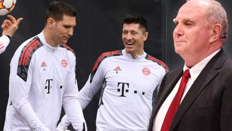 Niklas Süle, Robert Lewandowski und Uli Hoeneß (von li. nach re.) (Bild: APA/AFP/Christof STACHE, GEPA)