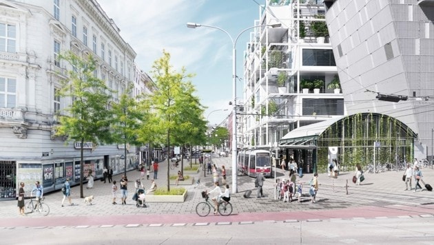 So könnte die Äußere Mariahilfer Straße aussehen (Bild: Grüne Wien/TU WIen)