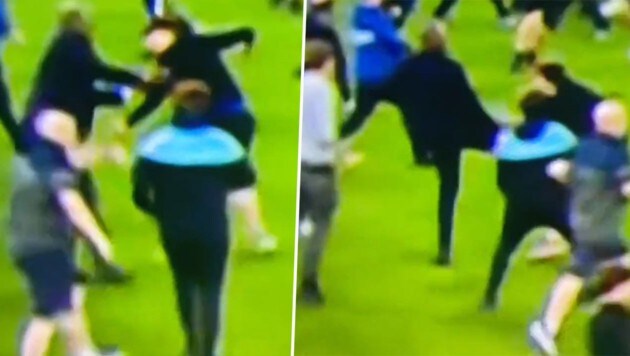 Patrick Vieira attackiert den Everton-Fan. (Bild: twitter.com/UtdBreezy)