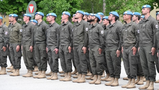 Archive image from 2022: Austrian blue helmet soldiers at their farewell ceremony in Götzendorf (Bild: P. Huber)