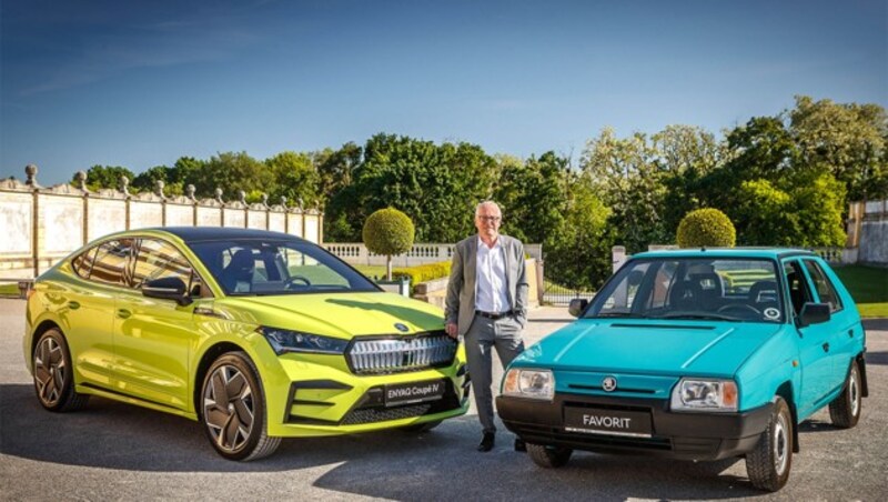 Zwei Modelle bilden den Rahmen für Max Eggers erfolgreiche 30 Jahre mit Skoda in Österreich: der Favorit und der Enyaq. Mit dem einen fing es an, mit dem anderen hört es nicht auf. (Bild: Skoda)