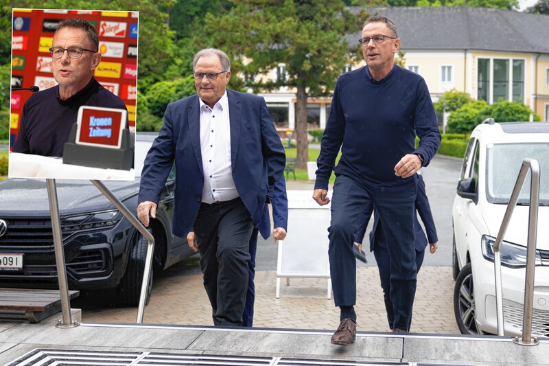 ÖFB-Präsident Milletich (li.) begleitete Rangnick zu seinem Amtsantritt in Bad Tatzmannsdorf - einer Pressekonferenz. (Bild: Mario Urbantschitsch)