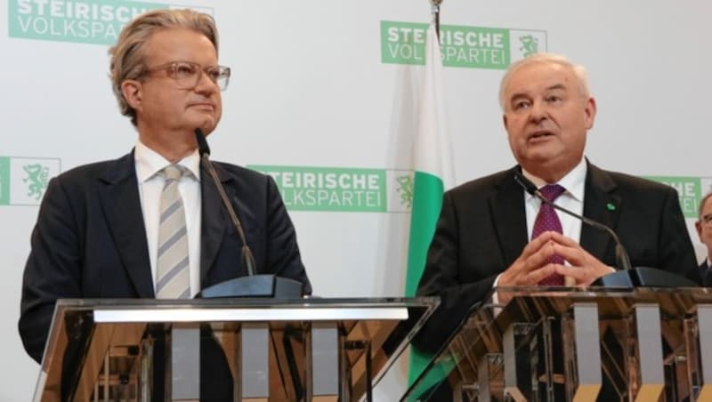 Landeshauptmann Hermann Schützenhöfer und sein designierter Nachfolger Christopher Drexler (Bild: Christian Jauschowetz)