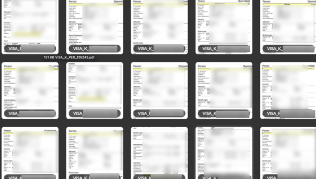 Auch ein Ordner mit ausgestellten Visa wurde im Darknet veröffentlicht. (Bild: Sebastian Bicchi)