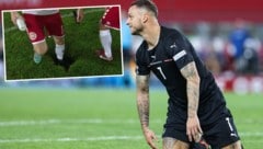 Marko Arnautovic (re.) und das „Schwarze Loch“ vom Happel-Oval – ein Fußball-Hoppala, das wohl lange in Erinnerung bleibt. (Bild: GEPA, twitter.com/EckiFee)