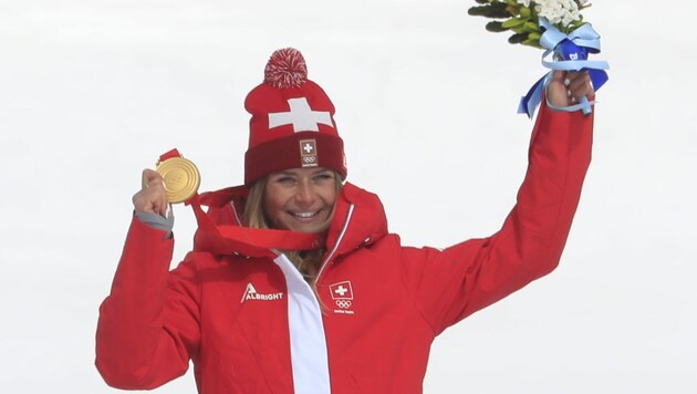 Die Schweizerin Corinne Suter krönte sich im Februar in Peking zur Abfahrtsolympiasiegerin. (Bild: Christof Birbaumer / Kronenzeitung)