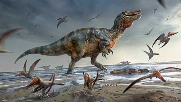 Künstlerische Illustration: So könnte der Spinosaurus ausgesehen haben. (Bild: University of Southampton/Anthony Hutchings)