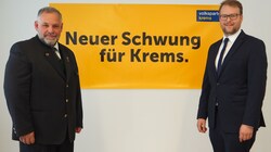 Vizestadtchef Martin Sedelmaier und Listenerster Florian Kamleitner (re.) wollen neuen Schwung durch neue Konzepte. (Bild: VP Krems)