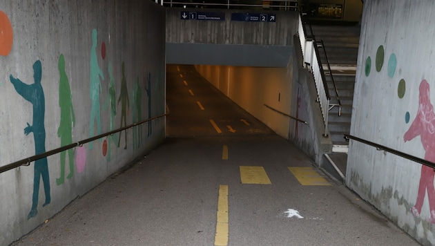 Die Fußgänger- und Fahrradunterführung am Bahnhof Winkeln wurde zum Tatort. (Bild: Stadtpolizei St. Gallen)