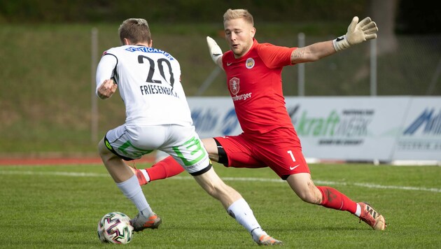 Keeper Andre Breitfusssorgte unter anderem im ÖFB-Cup gegen Sturm Graz für Furore. (Bild: Maurice Shourot)
