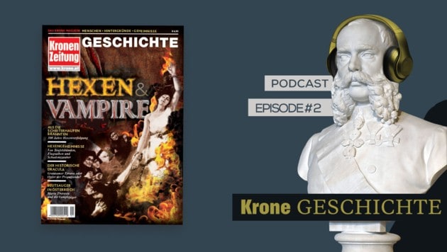 Diebstahl, Folter, Aberglaube: Der „Krone“-Geschichte-Podcast wagt einen Blick hinter die Mythen und Klischees. (Bild: Krone Grafik)