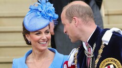 Herzogin Kate lächelt ihrem Mann Prinz William am Garter Day zu. (Bild: APA/Chris Jackson/Pool via AP)