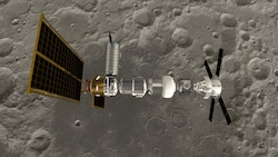 Die geplante „Gateway“-Raumstation soll den Mond umkreisen, jedoch nicht durchgehend besetzt sein. (Bild: ESA/NASA/ATG Medialab)