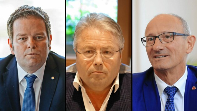 FP-Chef Markus Abwerzger, VP-Austeiler Franz Hörl und LH-Kandidat Anton Mattle (von links). (Bild: Christof Birbaumer)