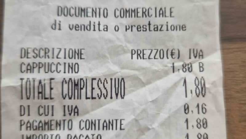 1,80 Euro für den Cappucino in der Hotelbar in Bibione (Italien) ganz nahe am Strand. (Bild: Zur Verfügung gestellt)