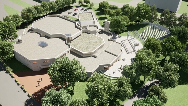 So soll das Kulturzentrum Güssing nach dem Ausbau aussehen: Eine Freiluftarena mit Open-Air-Bühne kommt dazu. (Bild: zVg)