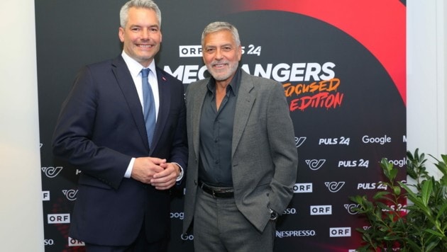 Karl Nehammer y George Clooney (Imagen: Monika FELLNER/4GAMECHANGERS/Bundeskanzleramt)